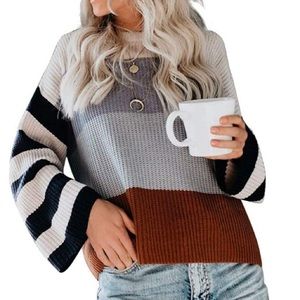 Color Block Crew Neck Sweater